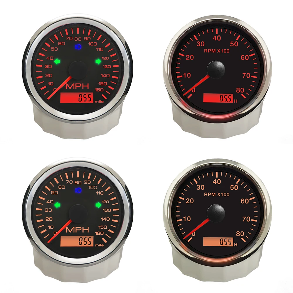 

85mm GPS Speedometer 125MPH 200km/h+ Tachometer 0-8000RPM 0-12000RPM with Red Yellow Backlight for Car Boat Motorcycle Universal