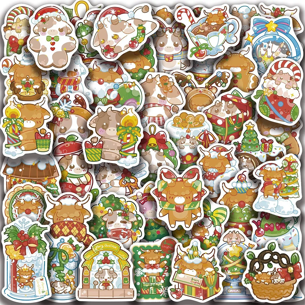 

10/30/50pcs Kawaii Christmas Calf Cartoon Stickers Aesthetic Kid Gift Decals DIY Motorcycle Helmet Laptop Cute Graffiti Sticker