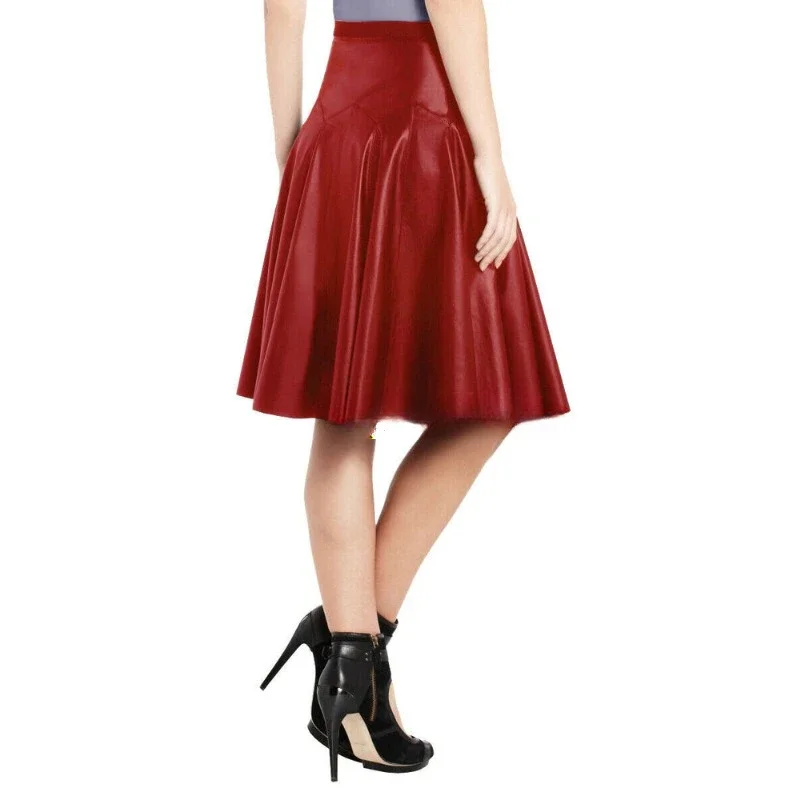 Women Genuine Lambskin Leather Skirt Flare Pleated Party Wear Red Soft Skirt