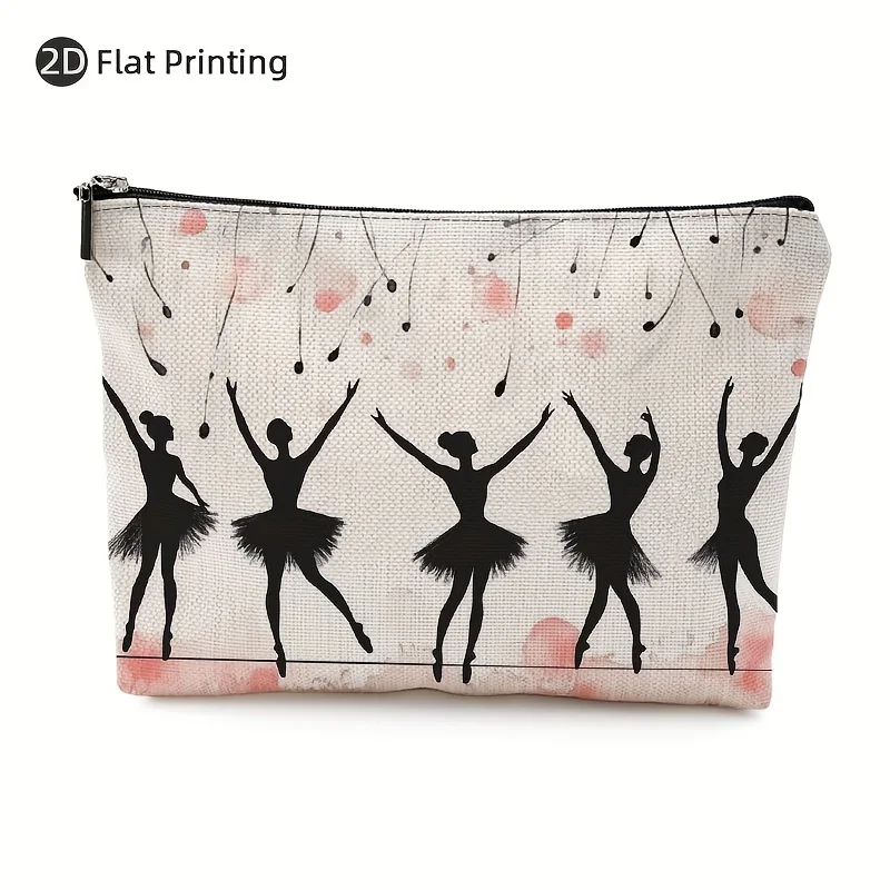 A Ballet Dancer And Musical Note Patterned Makeup Bag- Multifunctional Zipper Pouch,