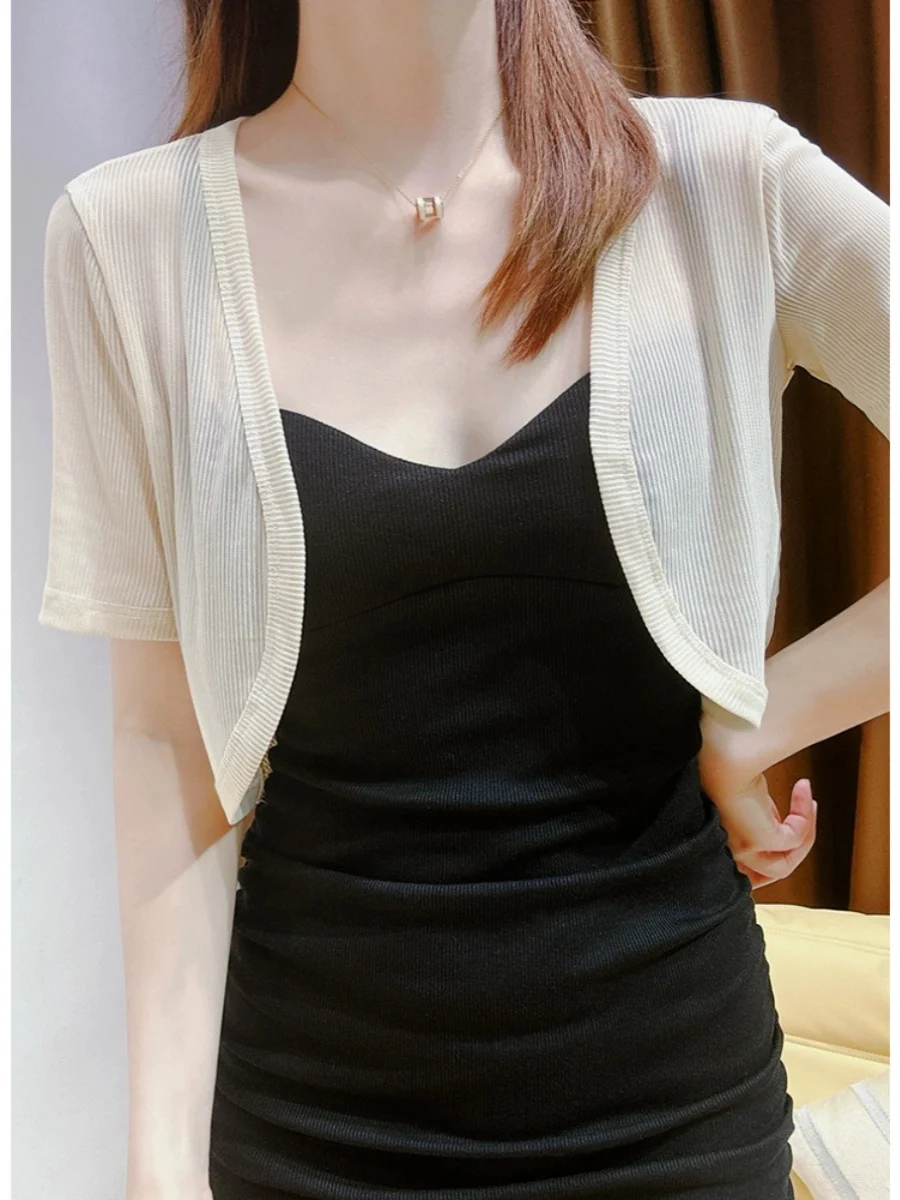 

Кардиган из ледяного шелка Me ort, летний солнцезащитный жилет, топ с юбкой, кружевной Svel V-Ne Dr, внешняя накидка