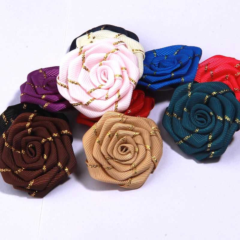 

20PS 4CM Organza Chiffon Fabric Flower Beads Center Handmade Artificial Flower Headwear Dress Hairpin Shoes Decor Hair