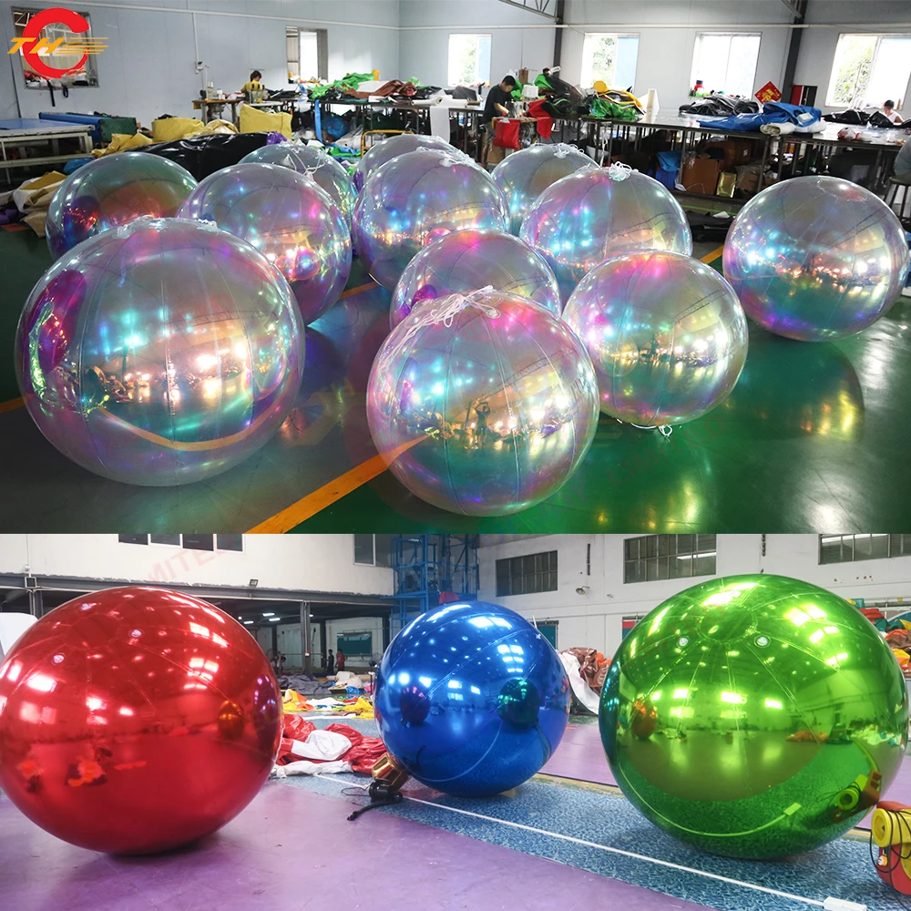 Fast Shipping 3m Dia Metallic Mirror Balloon Disco Festival Decoration Silver Inflatable Mirror Ball Hang Up PVC Mirror Balls