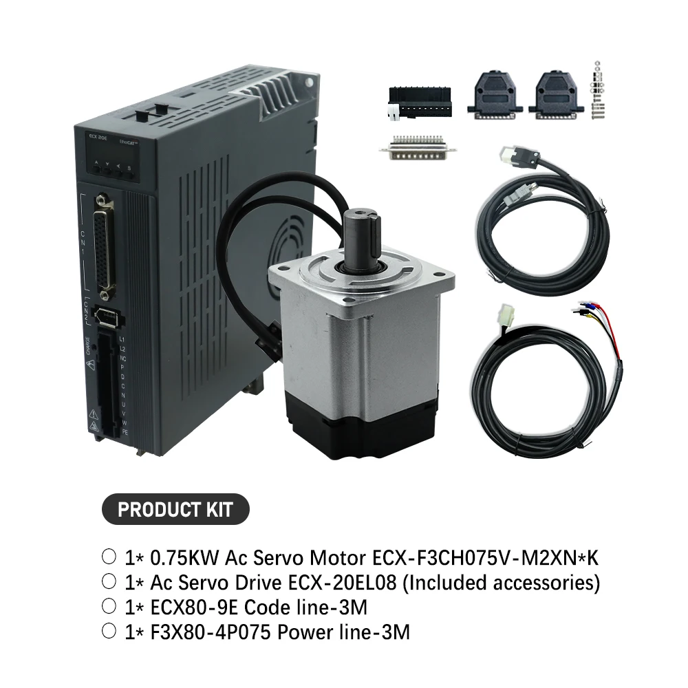HLTNC High Quality 80ASG-M02430 ECX-20EL ECAT 750W 2.4NM 3000RPM Axle Diameter 19mm 4.6A 220v Servo Motor Set for CNC ROUTER