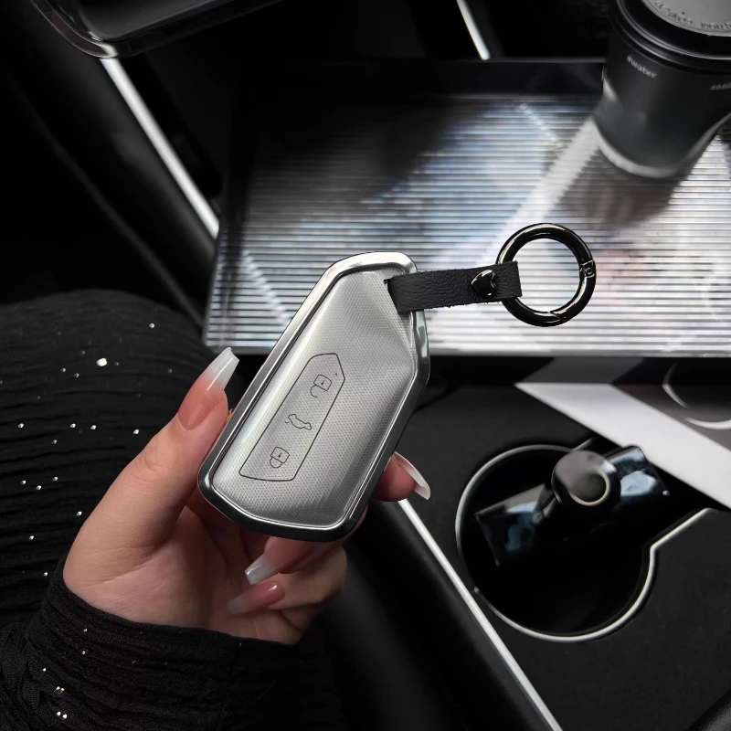 

for Volkswagen Teramont T-ROC Tavendor Aluminum Alloy + Leather Car Remote Key Case Cover Anti Scratch and Wear-resistant