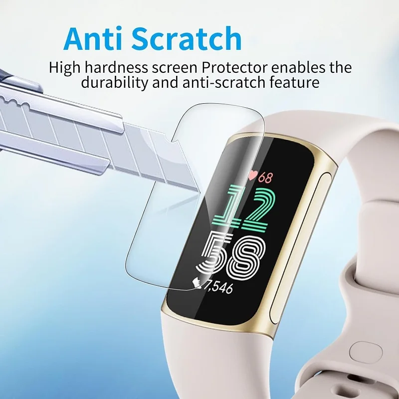 100PCS Soft TPU Hydrogel Protective Film for Fitbit Charge 6 / Charge 5 Smartwatch HD Clear Screen Protector