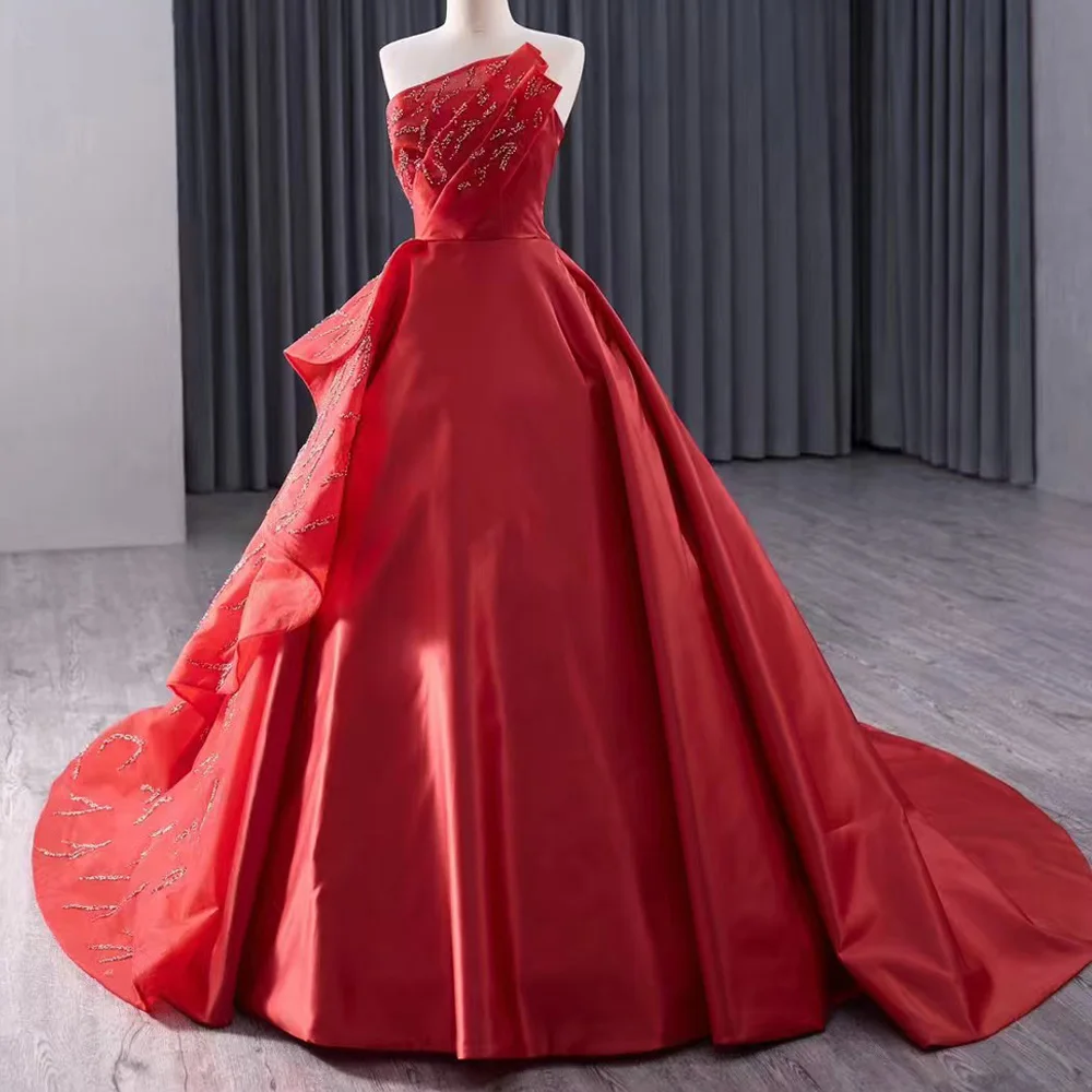 

Красное вечернее платье без бретелек с кружевной спинкой, без рукавов, с кристаллами и драпировкой, индивидуальный пошив для женщин