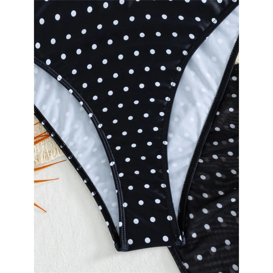 S - XL Polka Dot mit Rock, tiefer V-Ausschnitt, Damen-Badeanzug, einteiliger Badeanzug, Damen-Halterneck-Monokini, Badebekleidung, Badeanzug, Modell V8542. – Detail 10