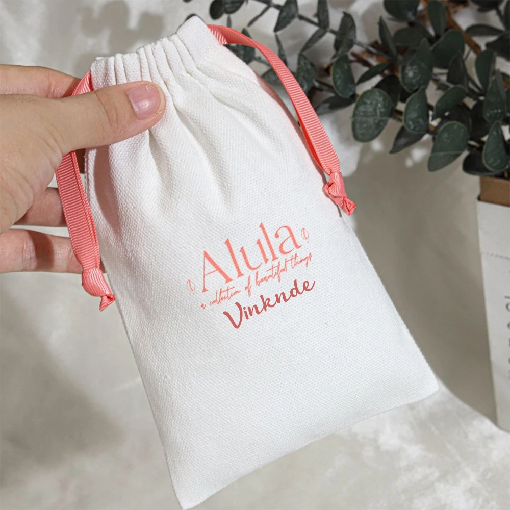 

Personailzed Canvas Cotton Drawstring Bags Packaging Handmade Party Wedding Wrapping Reusable Storage Gift Pouch Print Logo