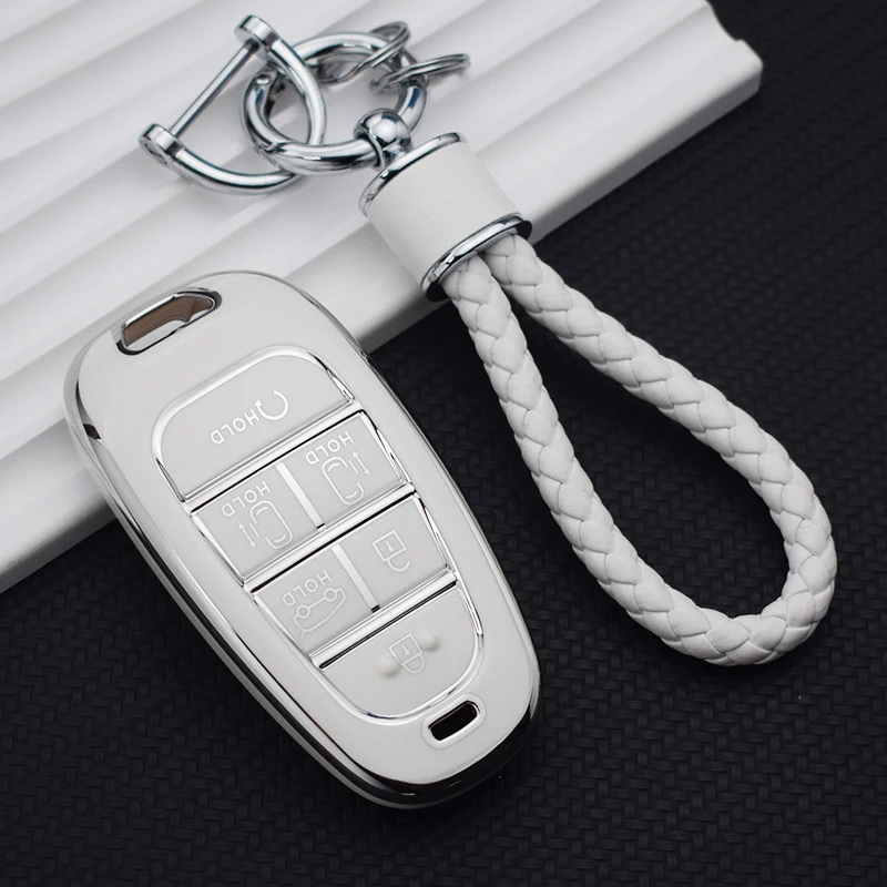 New Silver Edge Car Key Case Cover for Hyundai Santa Fe Tucson 2022 NEXO NX4 Ioniq 5 Atos Prime Solaris 2021 Auto Accessories