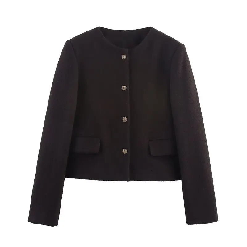 

2025 Autumn New Sle Women's ort Woolen Coat round Ne Quilted Jaet Ele Chic Ladylike Faion Outerwear