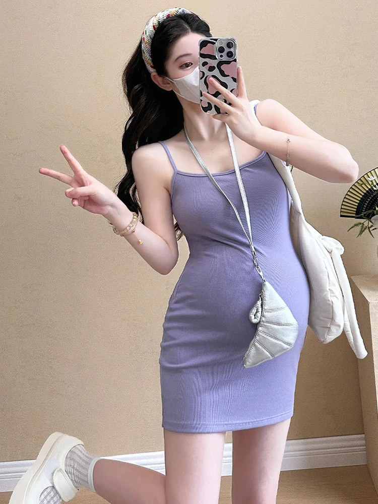 Pregnant Women Cool summer Clothes Maternity Fashionable Purple Slip Dress Hot Mom Skirt Sleeveless Dress Accentuate The Body