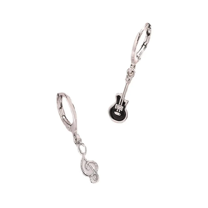 Fashion Asymmetrical Black Guitar Musical Note Dangle Earrings for Women Trend Inlaid Zircon Korean Ear Buckle Girl Jewelry Gift