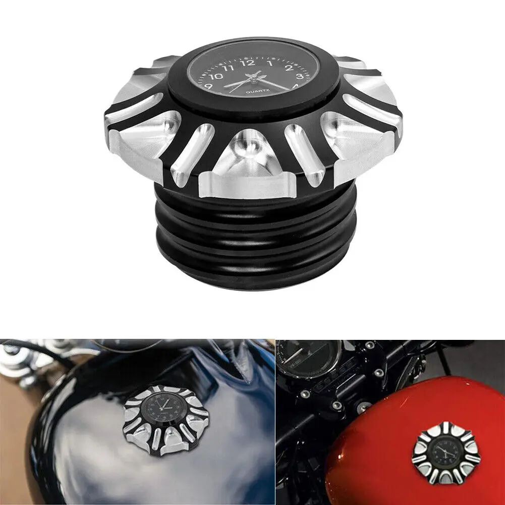 Motorcycle Aluminum Chrome Fuel Gas Tank Oil Cap Cover With Watch For Harley Softail Dyna Road King