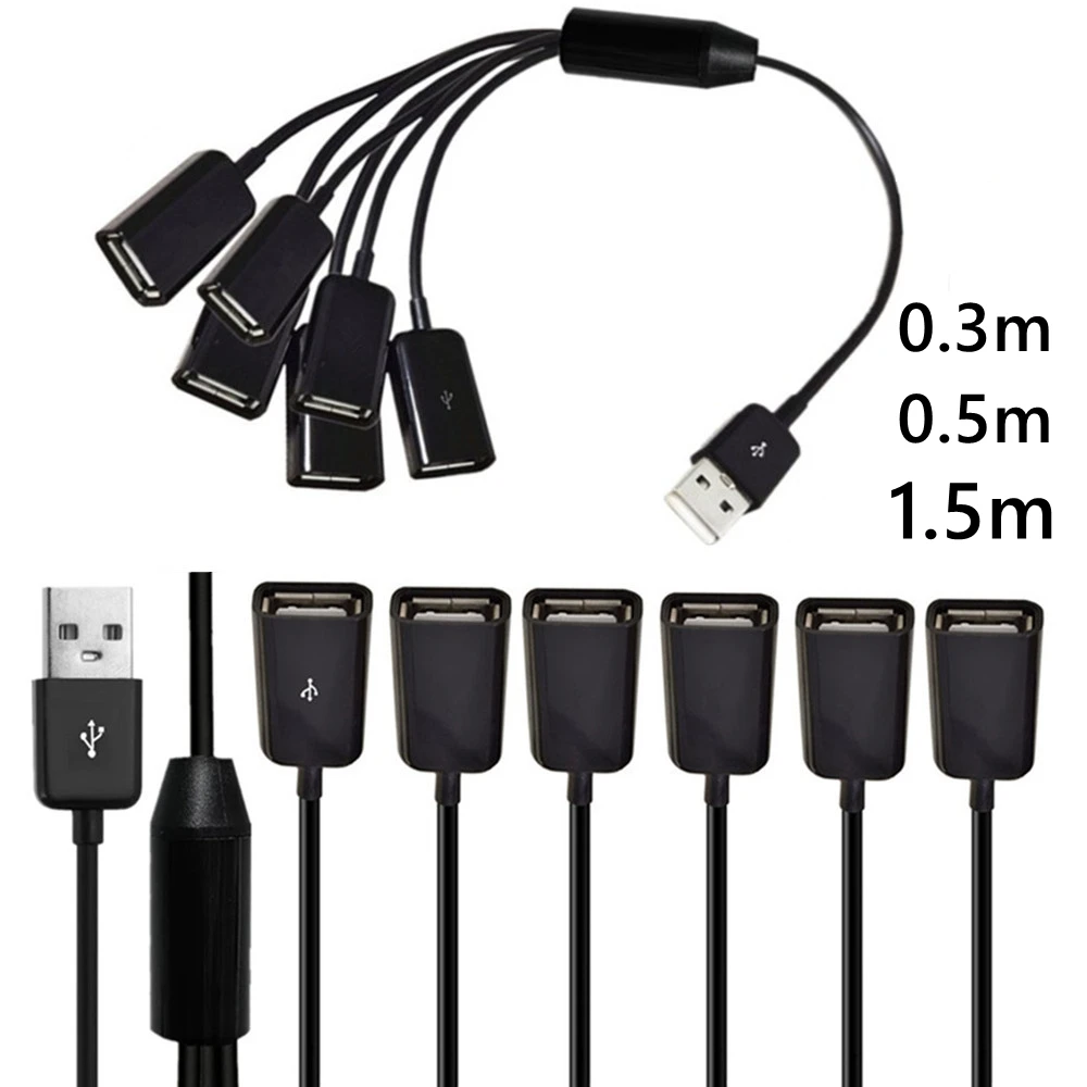 6 in 1 USB 2.0 A male to 3 A Female 1 to 6 3 Port Data Sync Y Splitter Charging Cable extension Cord 0.3m 0.5m 1M