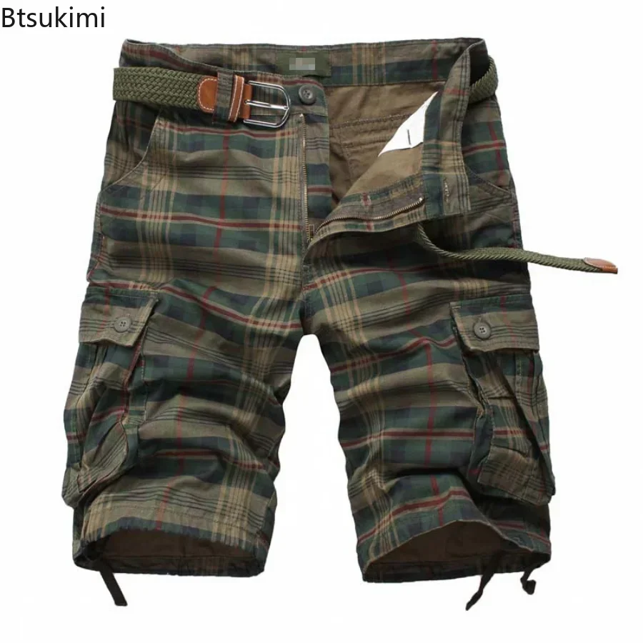 Summer Men Shorts Plaid Beach Shorts Mens Casual Camo Camouflage Shorts Military Short Pants Male Bermuda Cargo Overalls 29-44