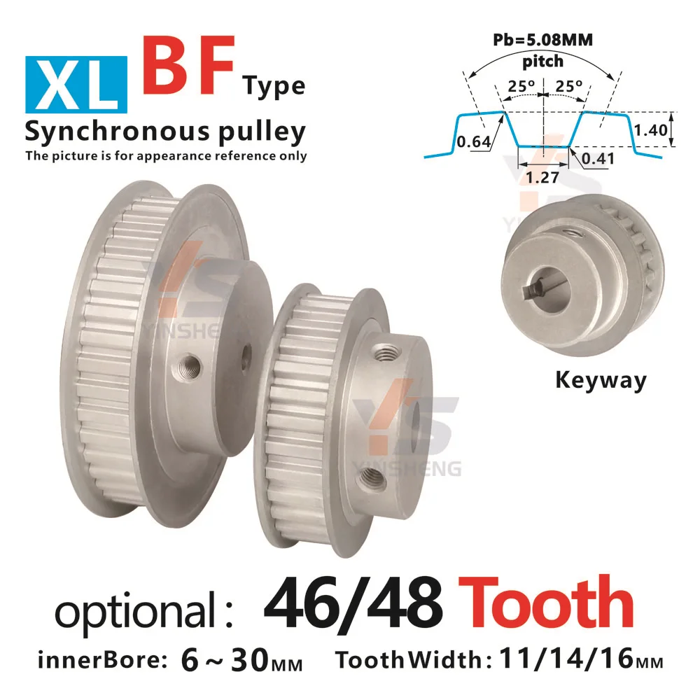 XL Type 46T 48 Tooth CNC machine Belt Pulley tooth width 11 14 16 MM Keyway Bore 4 - 20 MM DIY 3D parts Alloy Synchronous wheel