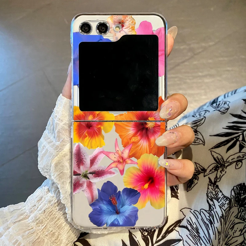 Realistic Floral Print Phone Case For Samsung Galaxy Z Flip7 FE Flip6 Flip5 Clear Folding Cover For Samsung Z Flip 3 4 5 6 7 5G