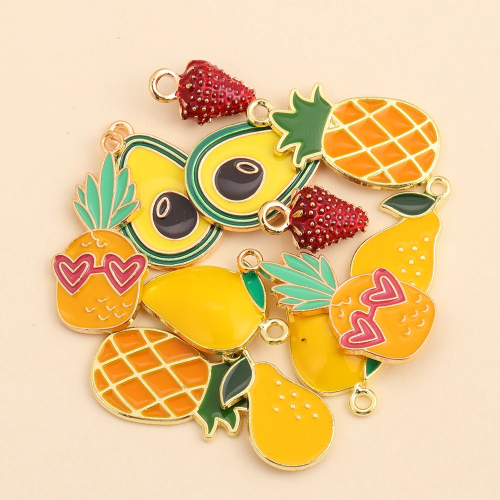 10Pcs Cute Enamel Fruit Charms for Mango Strawberry Pineapple Pendant Earrings Necklace Bracelet Girl Woman Jewelry DIY Accessor