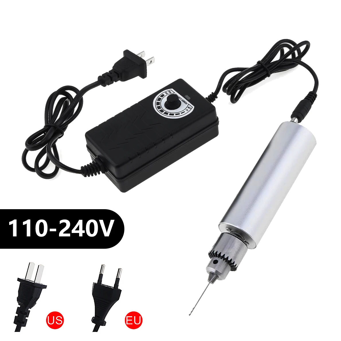 Mini DC 3V-24V Electric Hand Drill 385 Motor Rotary Tool with JTO Chuck and Adjustable Power Adapter for Plastic Wood Hole Tools