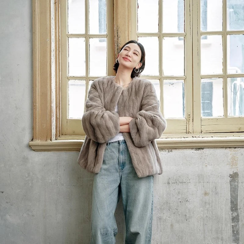 เสื้อโค้ทขนมิงค์แท้ YOLANFAIRY ขนยาวธรรมชาติ สำหรับผู้หญิง สีม่วง ป้ายกำมะหยี่ ให้ความอบอุ่นในฤดูหนาว รุ่น 2025