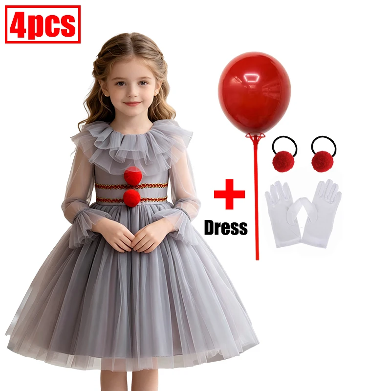 2026 Halloween Evil Clown Tutu Costume for Little Girls Kids Spooky Scary Outfit Full Accessories Set Party Dress Up view 5