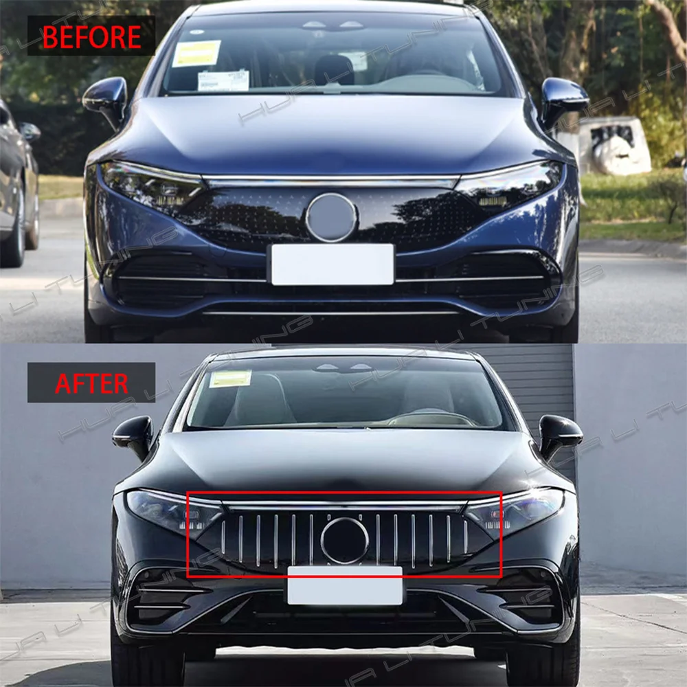 Front Hood GT V-Line Bumper Grille Inlet Facelift for Mercedes Benz EV 2022+ EQS W297 Body kits with AMG badge Auto  Accessories