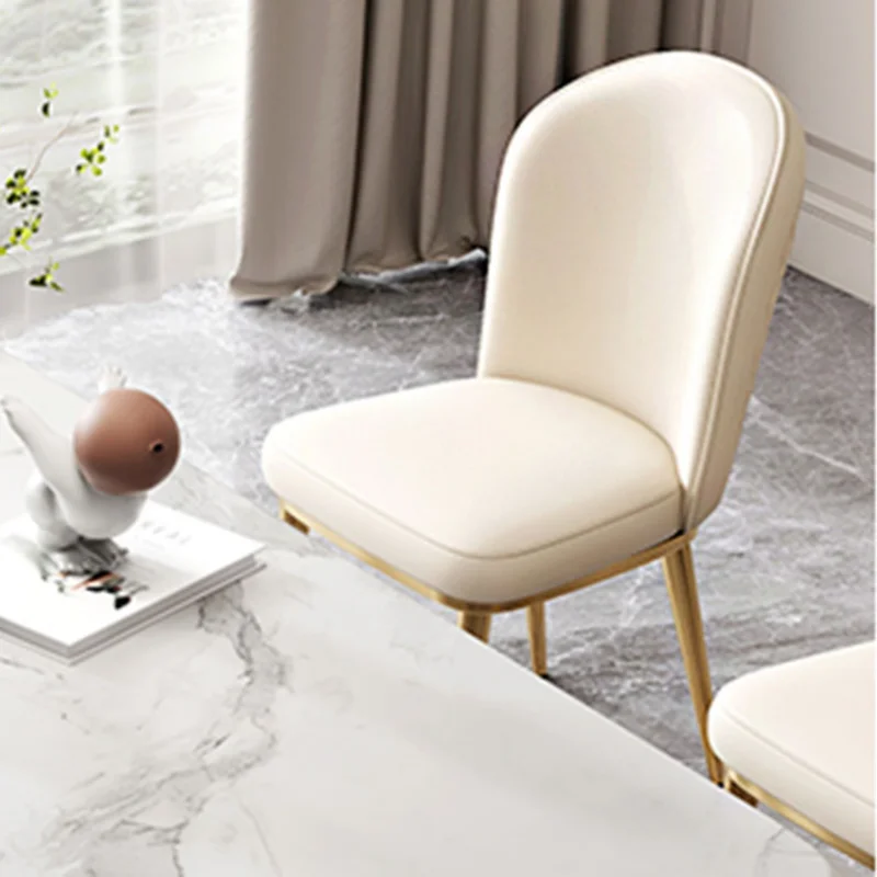 Nordic Luxury Leather Dining Chair Gold Legs White Makeup Chair Bedroom Lounge Ergonomic Restaurant Kitchen Sillas Furniture WK