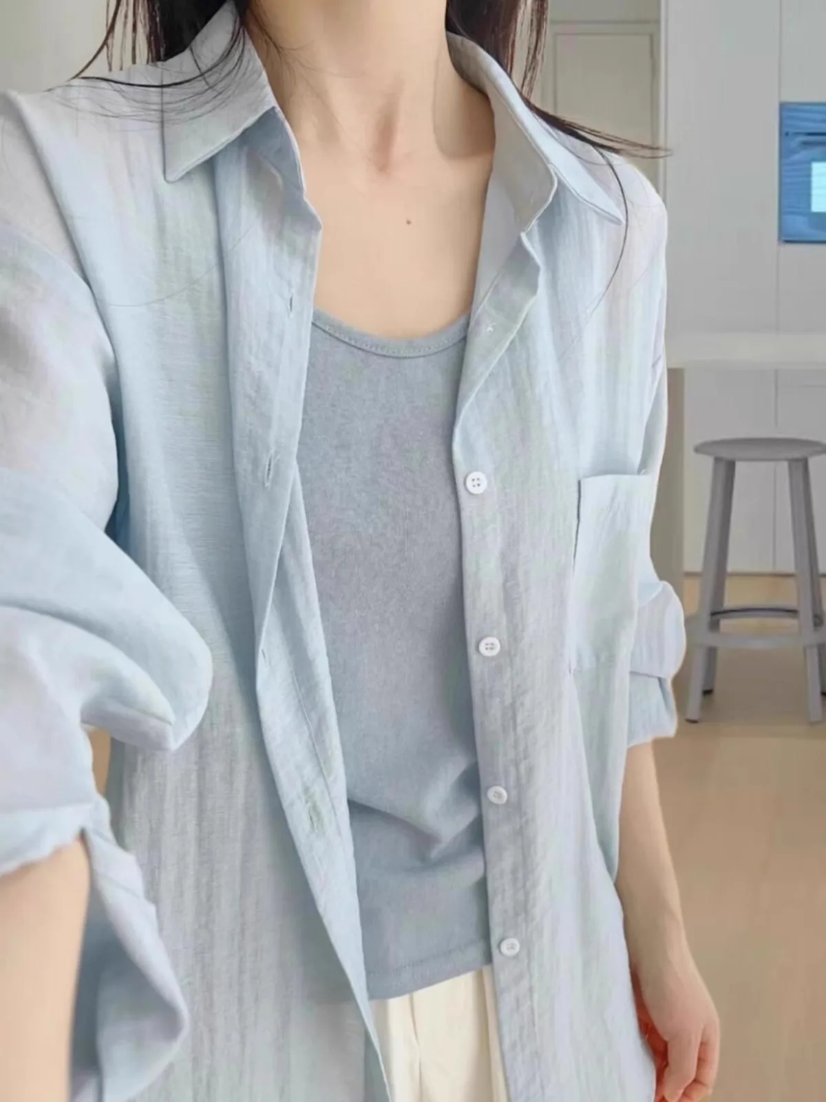 plus Size Cotton Linen Long Sleeve Sun Protection Shirt Women's Outerwear  Collar Loose Fit Slimming Spring Autumn New Style