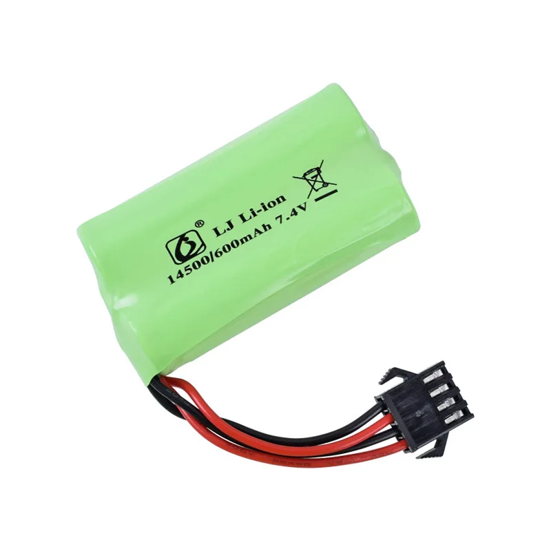 7.4V 600mah14500 li-ion battery SM4P Plug/USB charger water bullet gun high quality 14500 2S battery for RC toys accessories