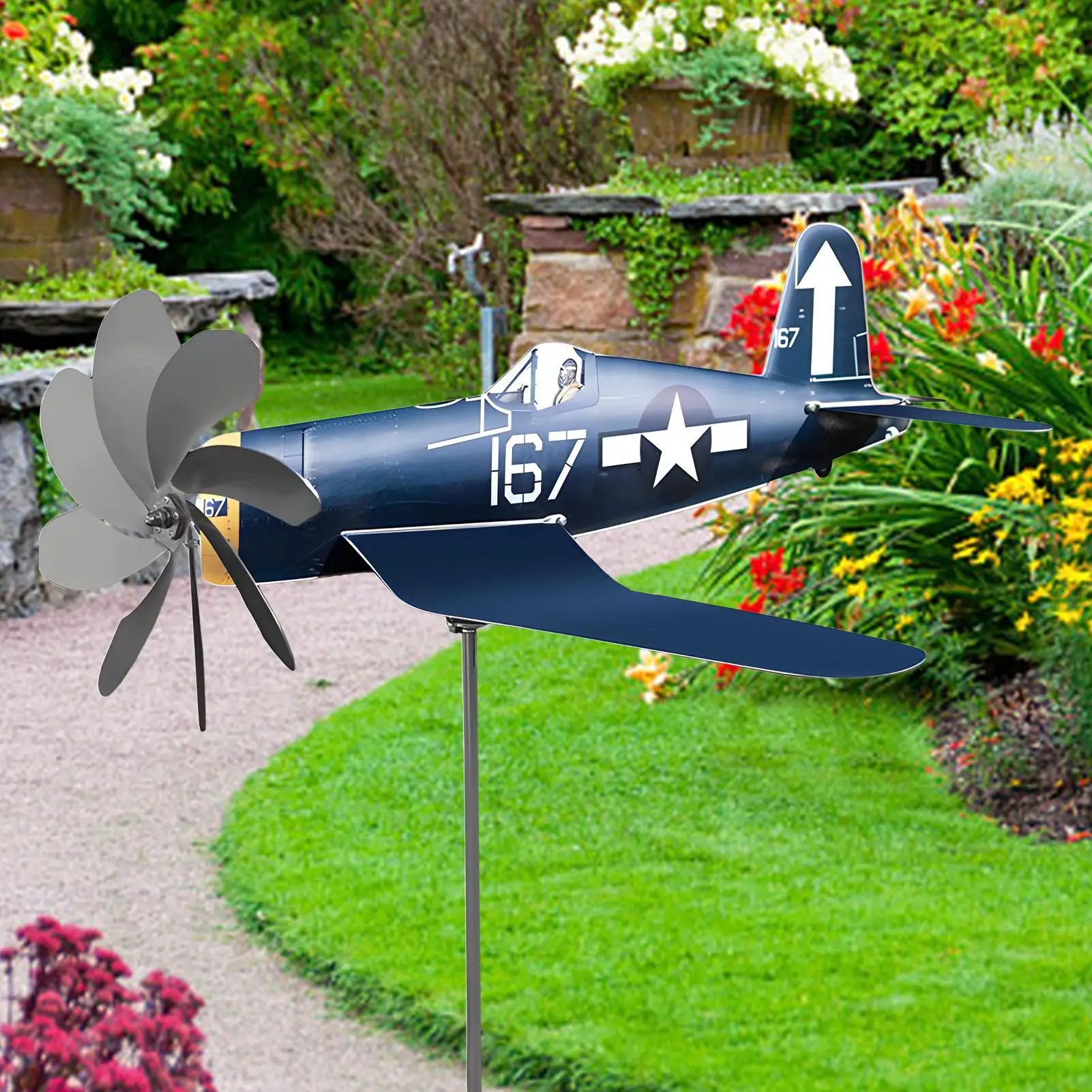 Airplane Wind Spinner Wind Spinners Wind Sculpture Windmill Aircraft Stainless Steel Easy to assemble Weatherproof Wind Powered