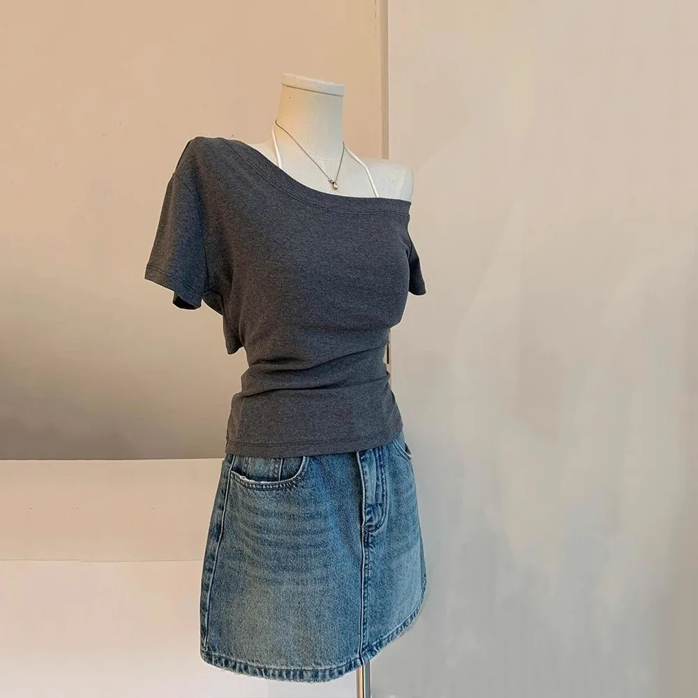 Sweet Spicy Girl Kpop Style oulder Bared Hollow out Cut-out Sleeveless Short-Sleeved Women's Summer Unique Waist-tie Clothes
