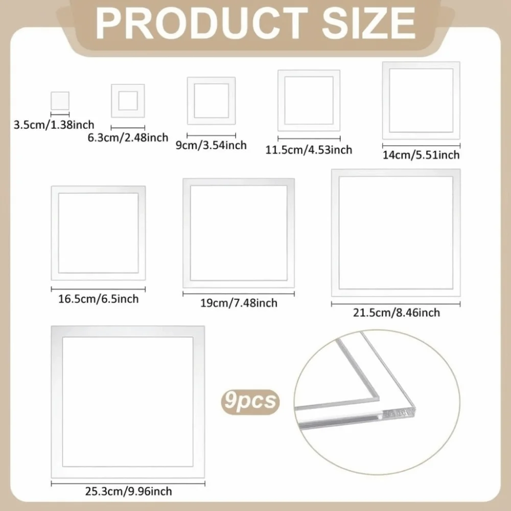 Picture 7: 9Pcs Transparent Acrylic Router Template Set Round/Square Tracing Guides Ring Quilting Template Durable Reusable