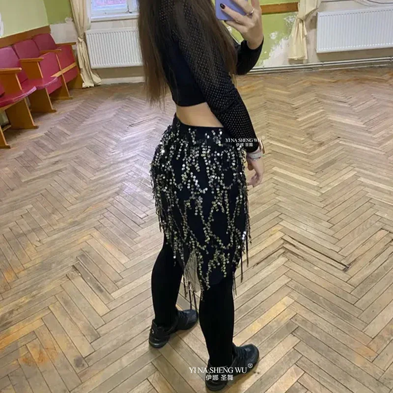 Vrouwen Buikdans Taille Keten Mesh Pailletten Kwastje Thailand India Arabische Buikdans HipScarf Wrap Driehoek Buikdans Accessoires