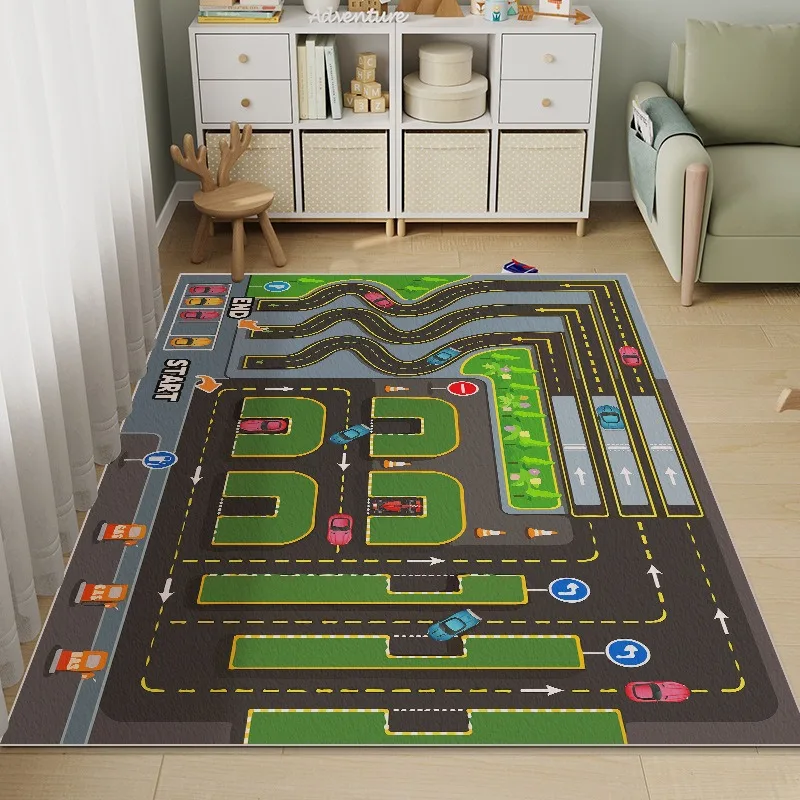City Transportation Track Game Anti-slip Mat Cartoon Living Room Children's Rug Track Carpet Sofa Coffee Table Bedroom Rugs