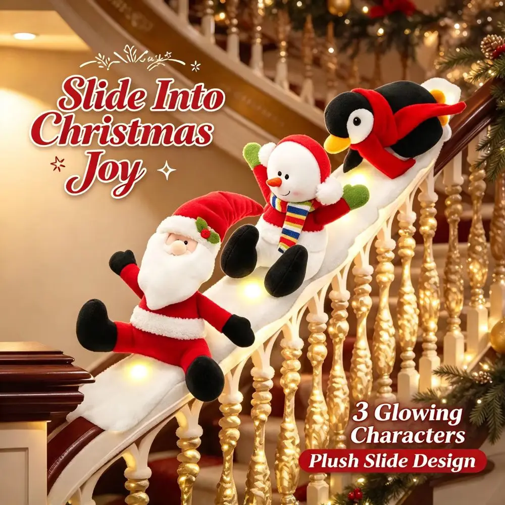3pcs LED Plush Plush Decoration Set Festive Theme Seasonal Christmas Banister Ornament Snowboarder Design Indoor Use