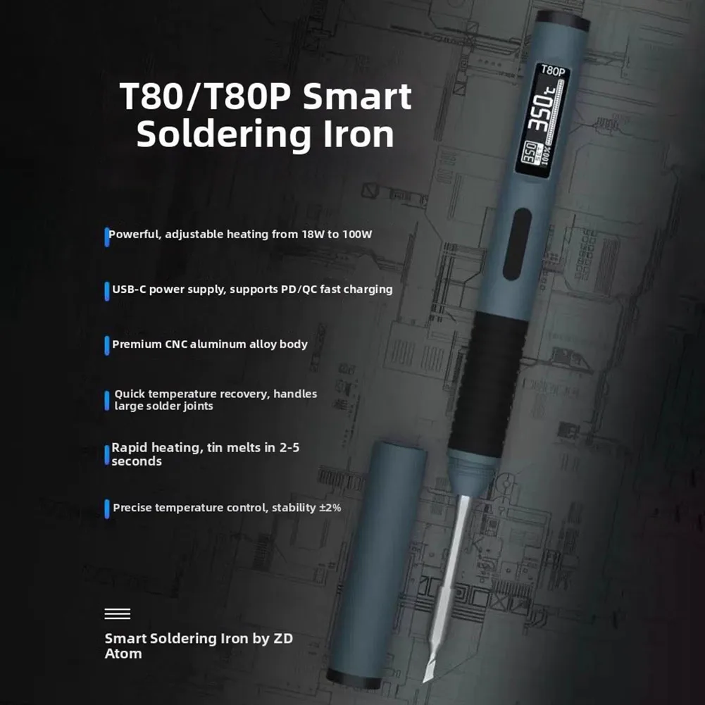 T80P 100W Adjustable Heating Soldering Iron For OLED Screen Fast Charging PD QC Digital Display Portable Electronics Repair Tool
