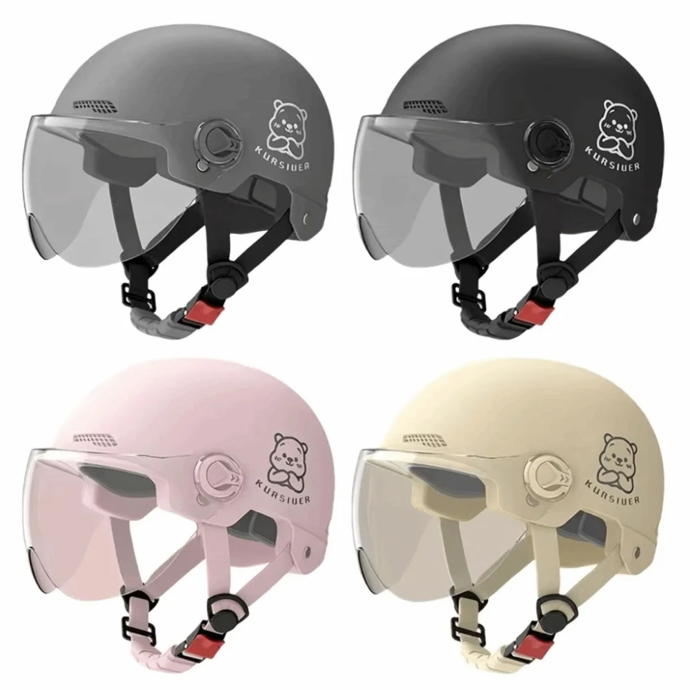 New Cartoon Bear Electric Bicycle Helmet With Goggles Wear-resistant Motorcycle Headwear Sturdy Safety Helmet All-Season