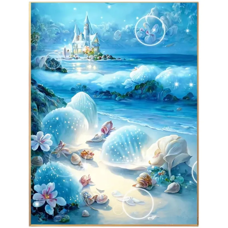 9CT Seaside Blue Shell Embroidery DIY Chinese Style Printed Kits Cross Stitch Thread Needlework Sets Home Decor Crafts