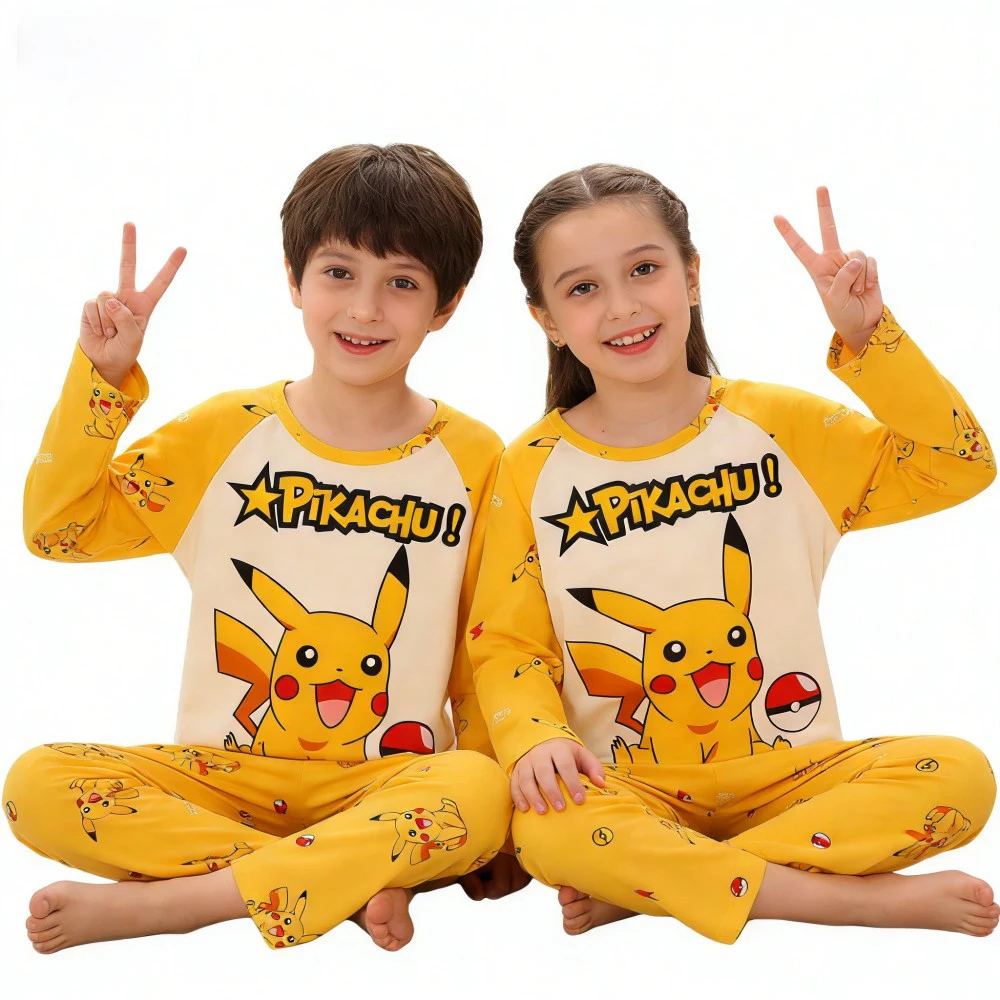 Long Sleeve Boys Pikachu Pajamas Sets Children Sleepwear Kids Pyjamas Suit Pijama Pikachu Home Wear Teenager Nightwear Clothes