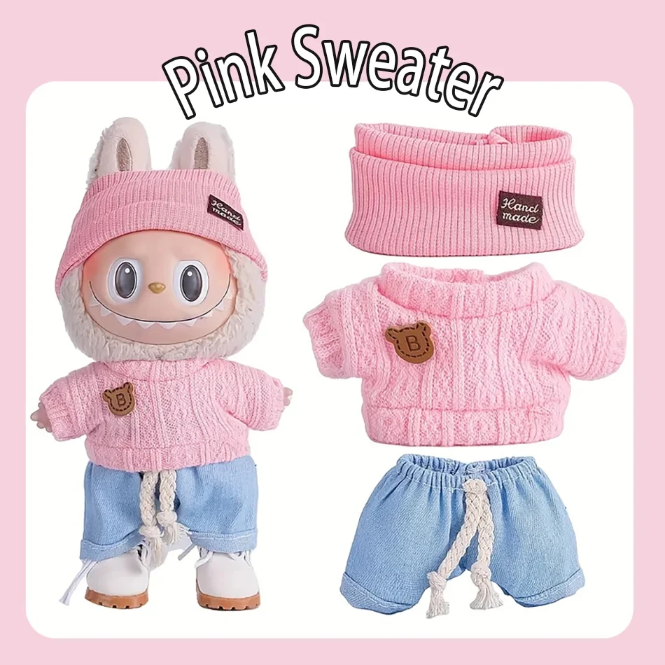 

For 15/17cm Labubu Mini Striped Clothing Jeans Hats Shoes Bag Cool Handsome Set Labubu V1 V2 Clothes Outfit Accessories Gift