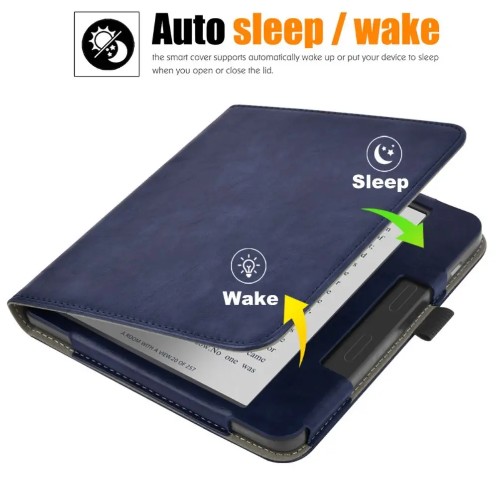 Soporte de mano Funda para lector electrónico de 7 pulgadas Auto Sleep/Wake Carcasa protectora a prueba de golpes Cuero PU para KOBO Libra Color 2024