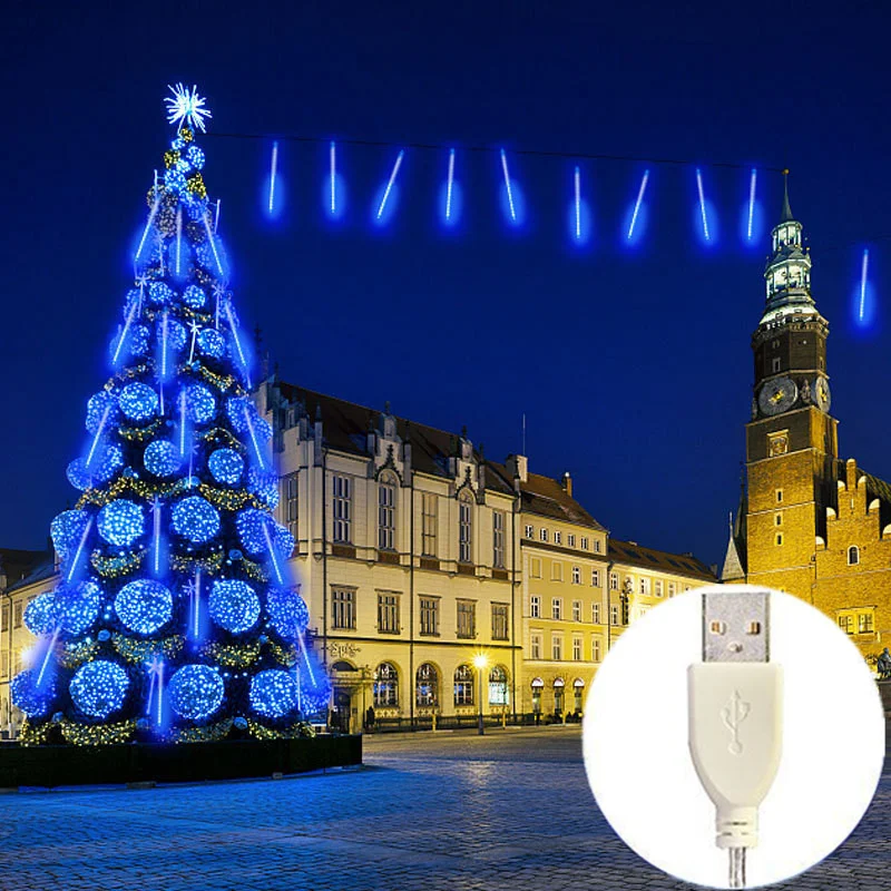 2026 زينة رمضان ضوء الشارع USB النيزك دش المطر LED الجنية سلسلة أضواء اكليل الزفاف زينة حفلة عيد الميلاد