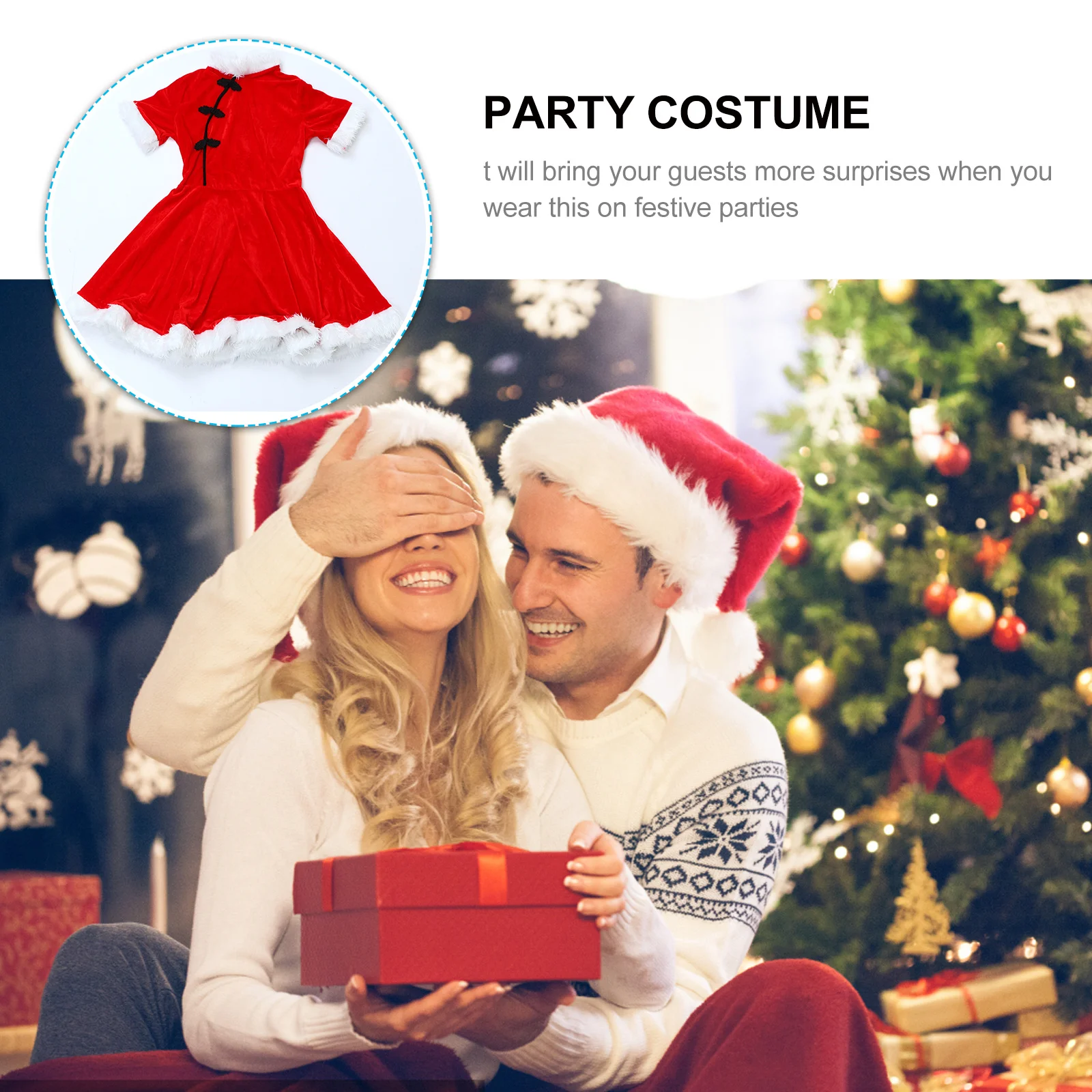 

1Pcs Red Cheongsam Dress Stylish Party Costume Creative Christmas Performance Skirt Elegant Charming Festival Dress