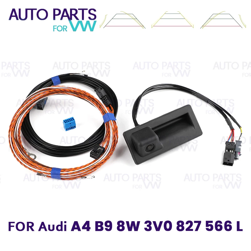 Rear View Trunk handle Camera with Highline Guidance Line Wiring harness For Audi A4 B9 2017-2019 3V0827566L 3V0 827 566L