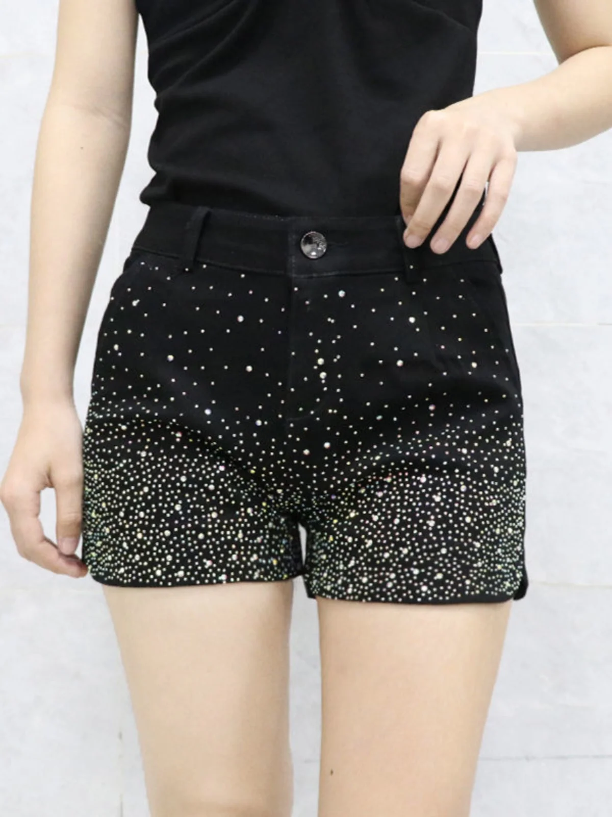 

Women's High Waist Slimming Elastic Denim Hotfix Rhinestone ort orts Summer New Sle Korean Version A-Line Wide Leg Jeans