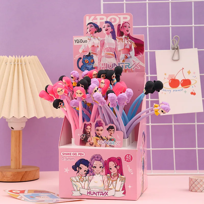 

48 Pcs with Box Gel Pens Rocking Music Pen Set with Storage Box - Soft Rubber Girl Group Idol Style,Needle Type Writing Supplies
