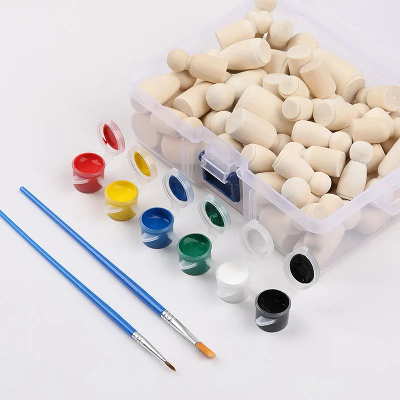 ABCPICK 50pcs Diy Children'S Painted Wooden Doll Box With Original Wood Color Puppet Person Creative Graffiti Toy Decoration