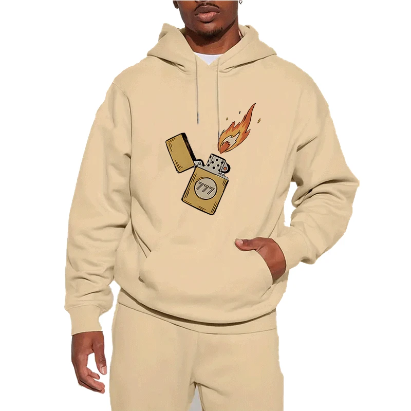 777 Lighter Flame Print Hoodie Men Casual Streetwear Sweatshirt