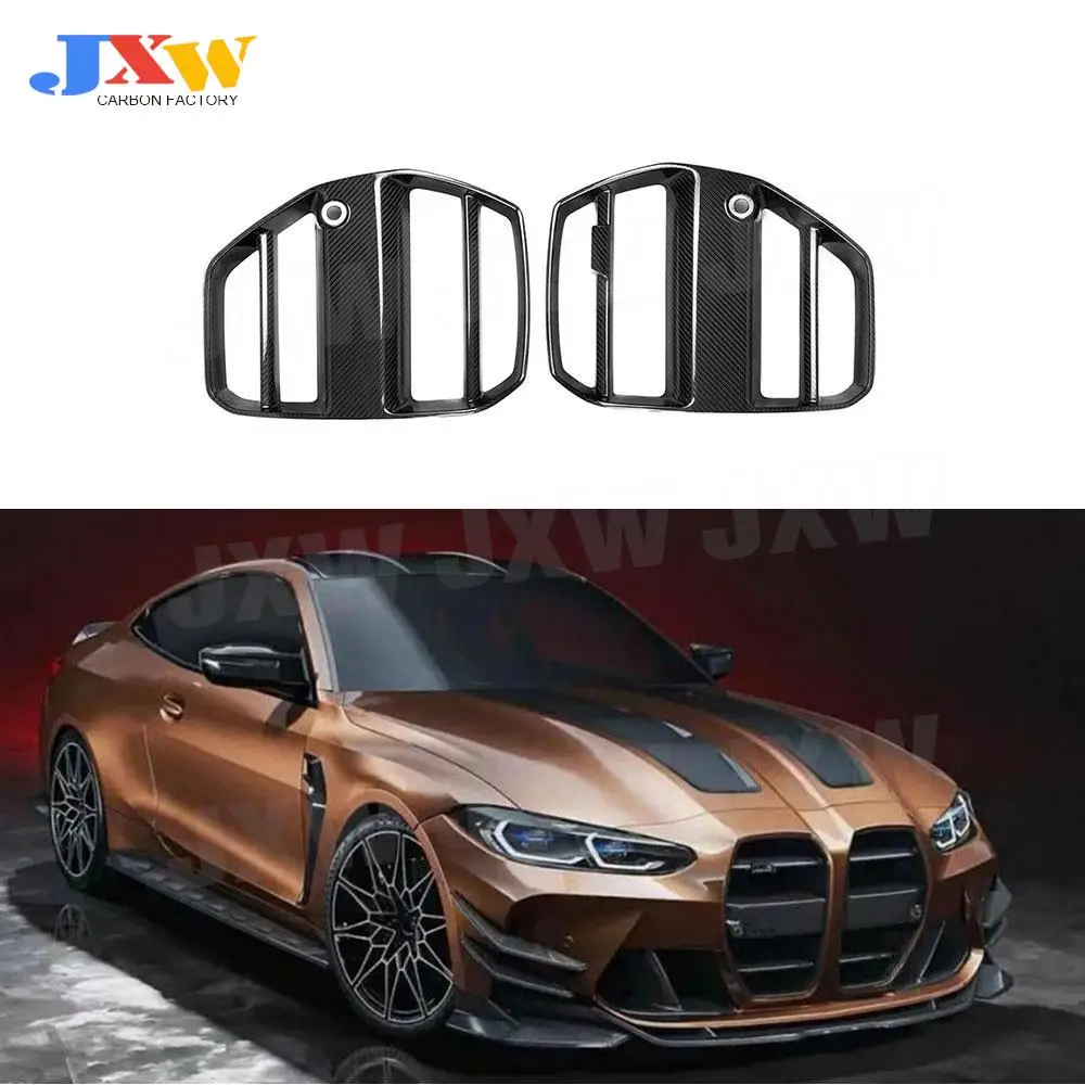 Dry Carbon Fiber FRP Car Front Bumper Kidney Grille Dual Slat Grille Body Kits For BMW G80 M3 G82 G83 M4 2021 + Without ACC